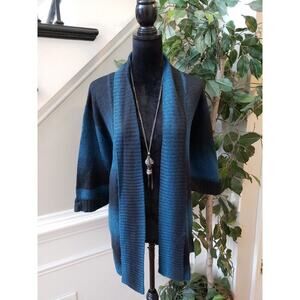 Allegra Women's Blue Knit Acrylic Casual 3/4 Sleeve Open Front Sweater Size 2X
